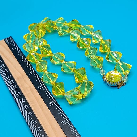 Vintage W Germany Yellow Acrylic Bead Necklace 1950s Button Clasp main image 8